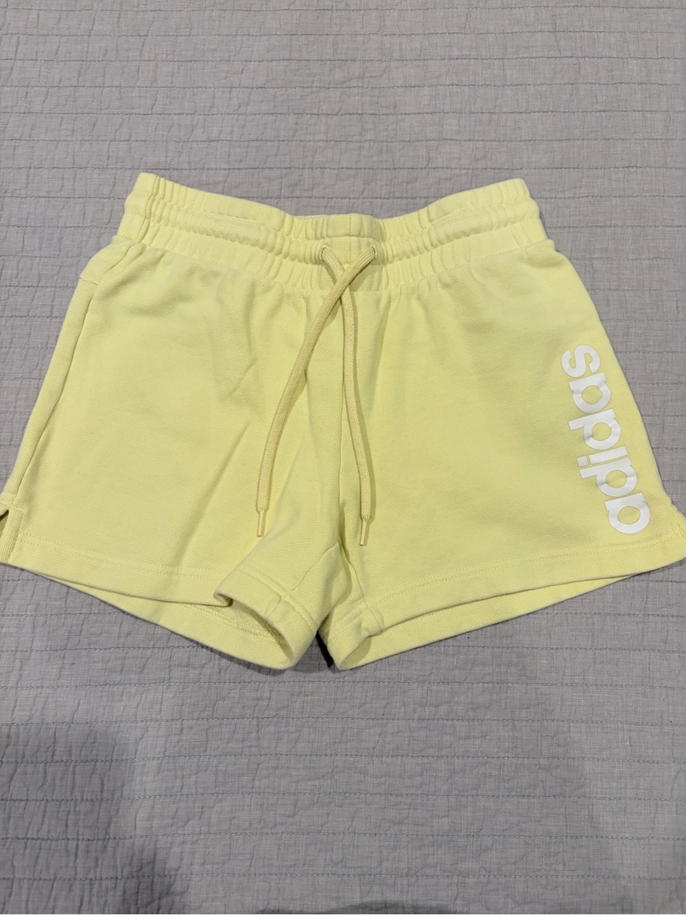 Adidas Neon Yellow Lounge Shorts XS Drawstring Cotton Logo